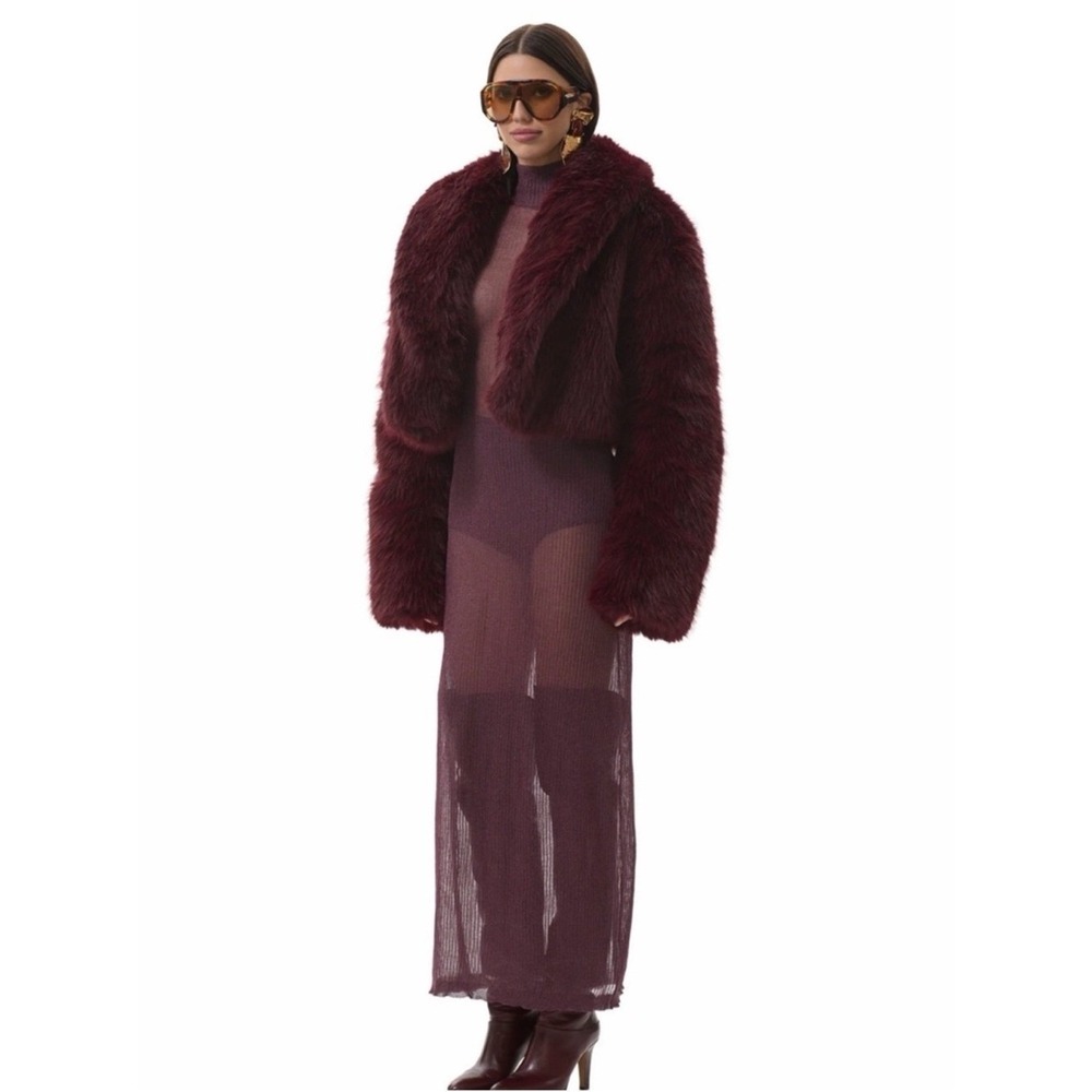 AFRM Stephanie Faux Fur Jacket, Burgundy (Port), Size Large, CHIC CLASSIC NWT - Picture 7 of 7
